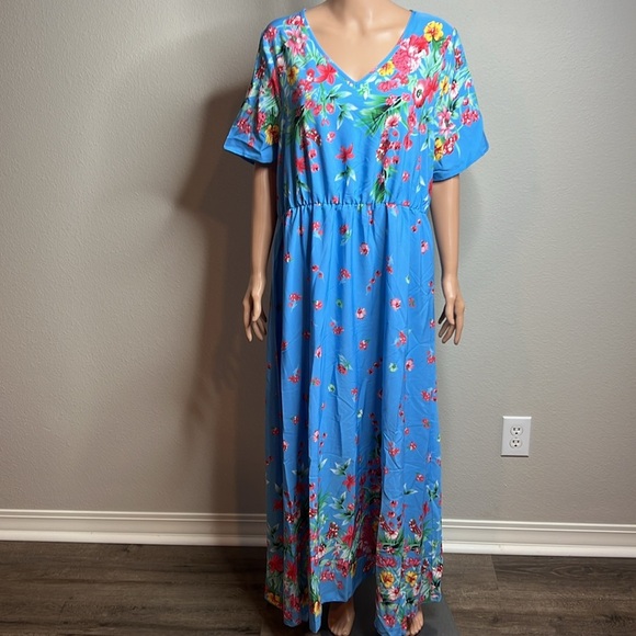 Shein Curve 2XL Blue Floral Maxi Dress - Tropical Vibes - Picture 1 of 8